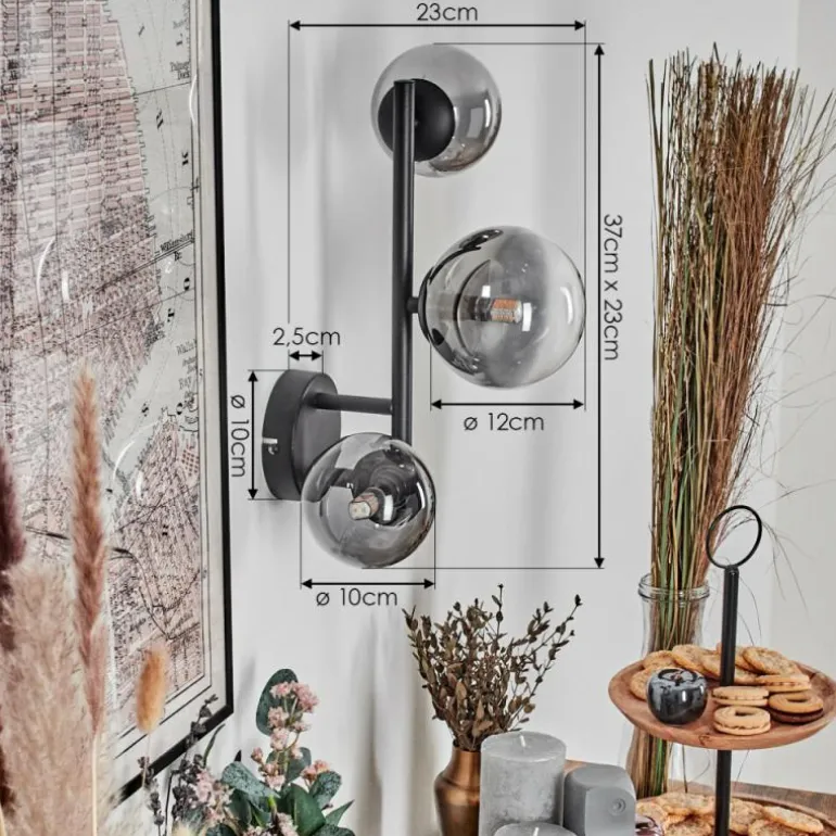 Chehalis Boule lumineuse, Applique murale 23 cm Chrome, Clair, Fumé, 3 lumières