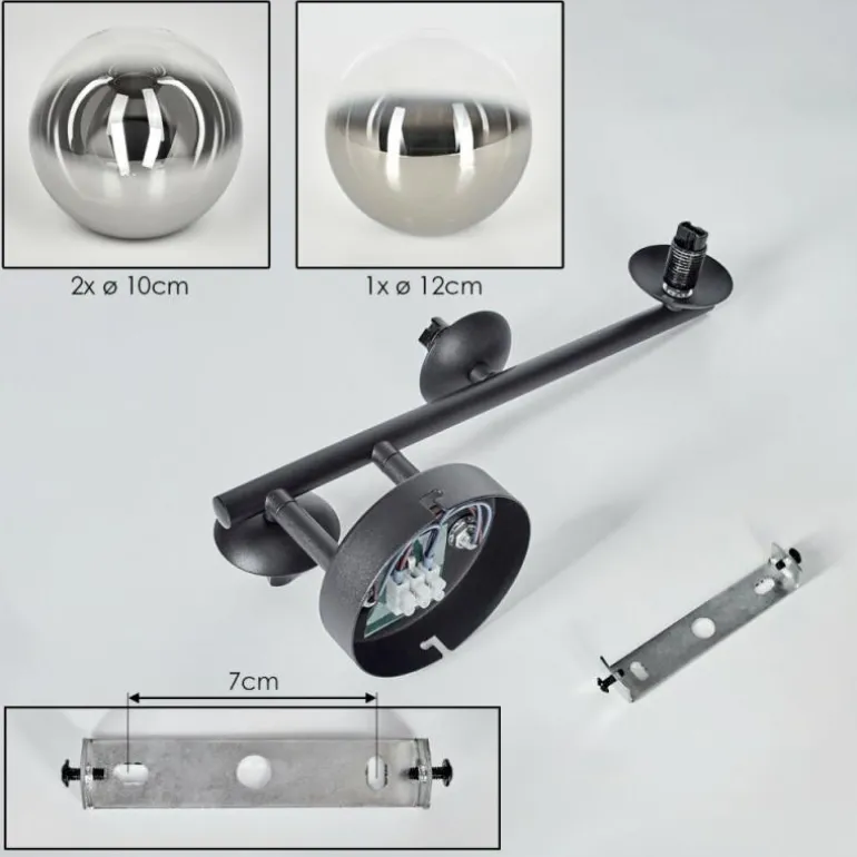 Chehalis Boule lumineuse, Applique murale 23 cm Chrome, Clair, Fumé, 3 lumières