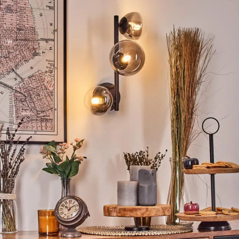 Chehalis Boule lumineuse, Applique murale 23 cm Chrome, Clair, Fumé, 3 lumières