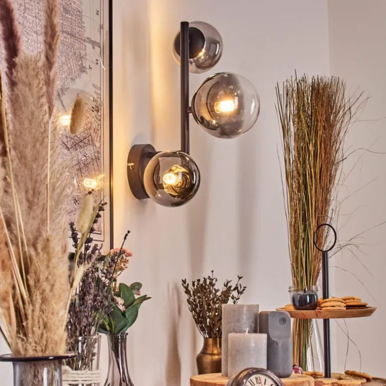 Chehalis Boule lumineuse, Applique murale 23 cm Chrome, Clair, Fumé, 3 lumières