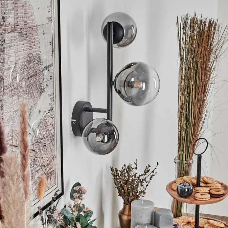 Chehalis Boule lumineuse, Applique murale 23 cm Chrome, Clair, Fumé, 3 lumières