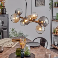 Chehalis Suspension, Boule lumineuse, Suspension Ambre, Clair, Fumé, 8 lumières