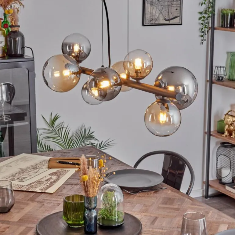 Chehalis Suspension, Boule lumineuse, Suspension Ambre, Clair, Fumé, 8 lumières