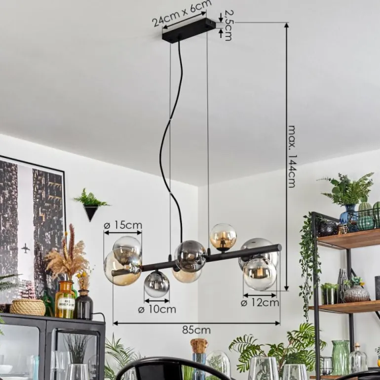 Chehalis Suspension, Boule lumineuse, Suspension Ambre, Clair, Fumé, 8 lumières