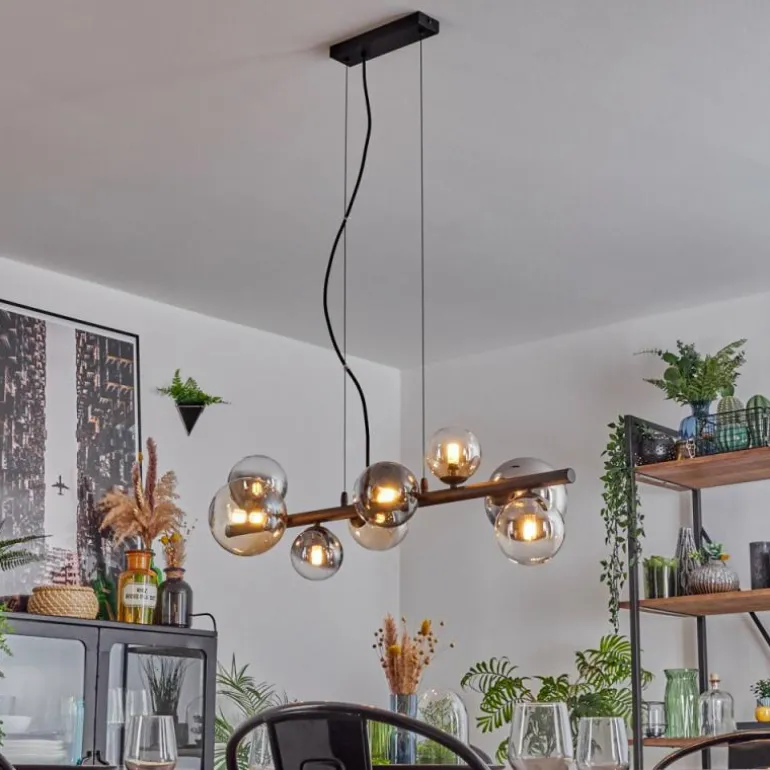 Chehalis Suspension, Boule lumineuse, Suspension Ambre, Clair, Fumé, 8 lumières