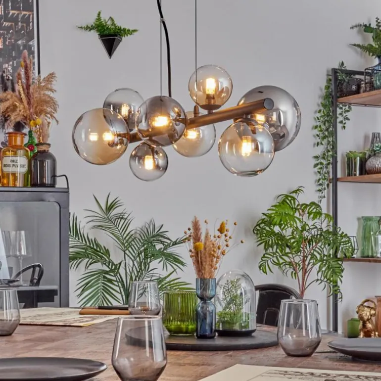 Chehalis Suspension, Boule lumineuse, Suspension Ambre, Clair, Fumé, 8 lumières