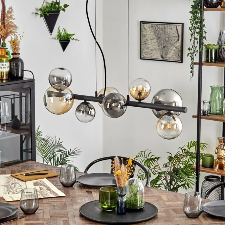 Chehalis Suspension, Boule lumineuse, Suspension Ambre, Clair, Fumé, 8 lumières