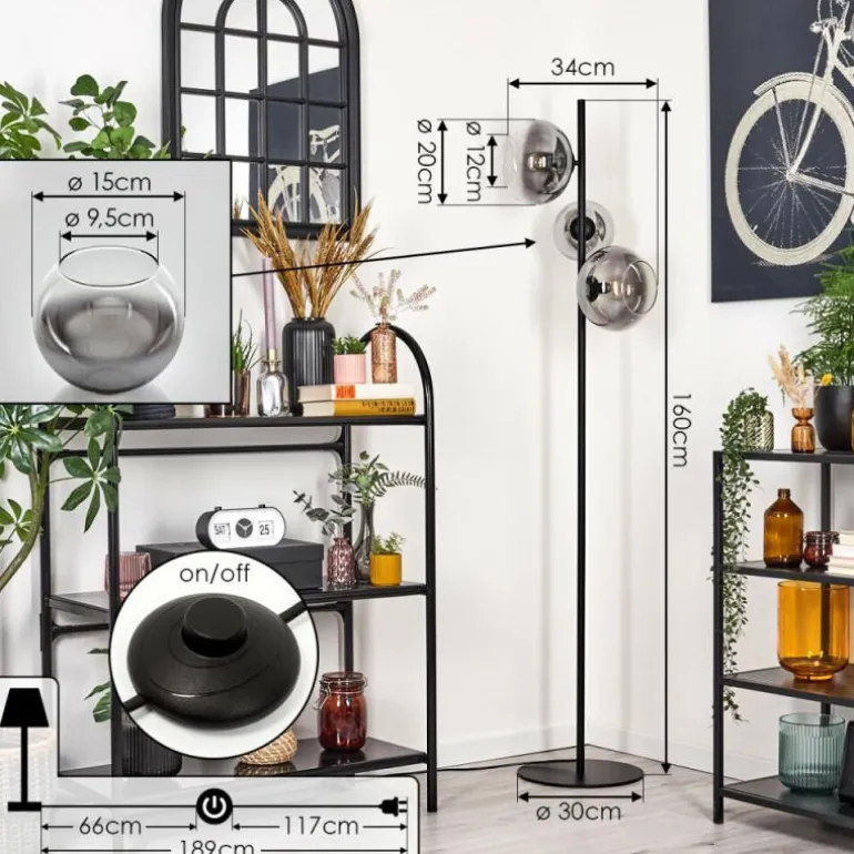 Dagan Lampadaire Clair, Fumé, 3 lumières