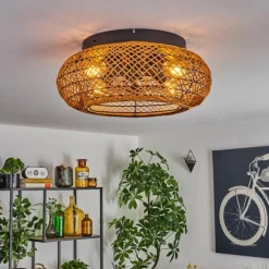 Fallhagen Plafonnier, Ventilateur de plafond lumineux Noir, 4 lumières, Télécommandes