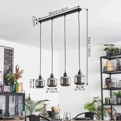 Fanhaes Suspension, Suspension Chrome, Fumé, 4 lumières