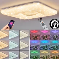 Flavlev Plafonnier LED Argenté, Blanc, 1 lumière, Télécommandes
