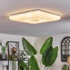 Flavlev Plafonnier LED Argenté, Blanc, 1 lumière, Télécommandes