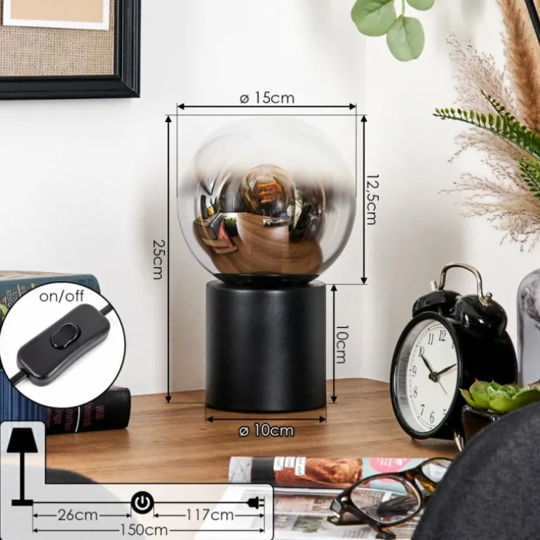 Gastor Boule lumineuse, Lampe de bureau, Lampe à poser Chrome, Clair, Fumé, 1 lumière