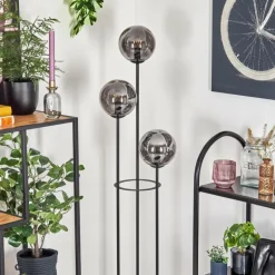 Gastor Lampadaire 30 cm Bois foncé, Noir, 3 lumières