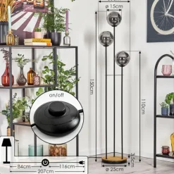 Gastor Lampadaire 30 cm Bois foncé, Noir, 3 lumières