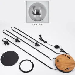 Gastor Lampadaire 30 cm Bois foncé, Noir, 3 lumières