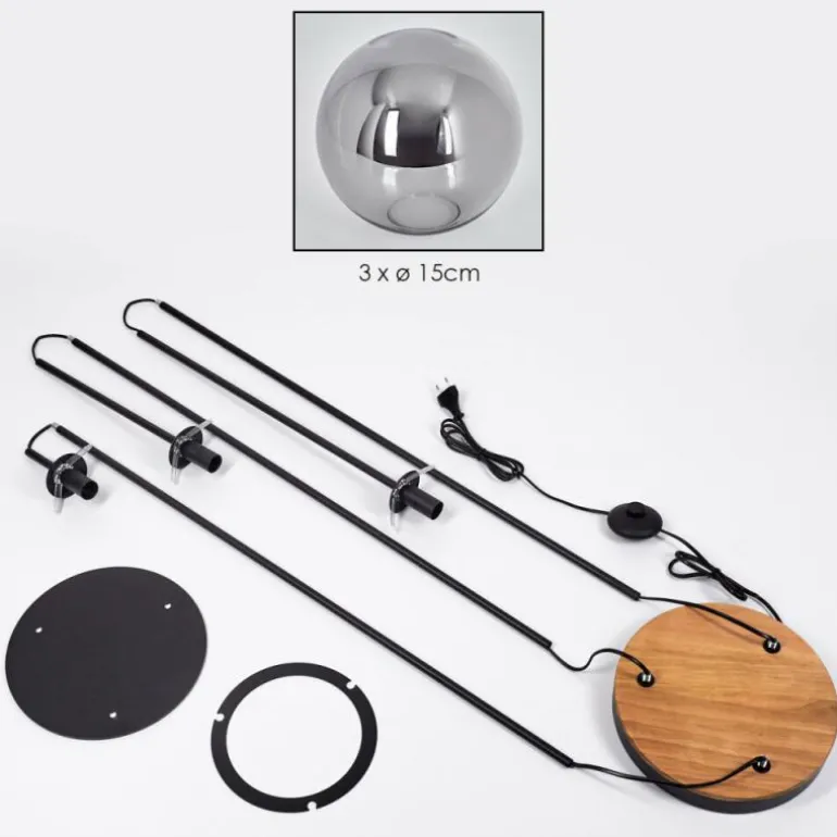 Gastor Lampadaire 30 cm Bois foncé, Noir, 3 lumières