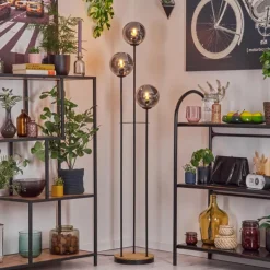 Gastor Lampadaire 30 cm Bois foncé, Noir, 3 lumières