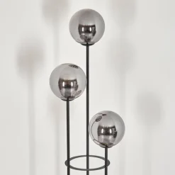 Gastor Lampadaire 30 cm Bois foncé, Noir, 3 lumières