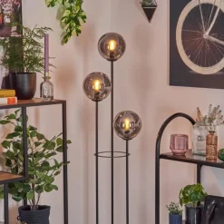 Gastor Lampadaire 30 cm Bois foncé, Noir, 3 lumières