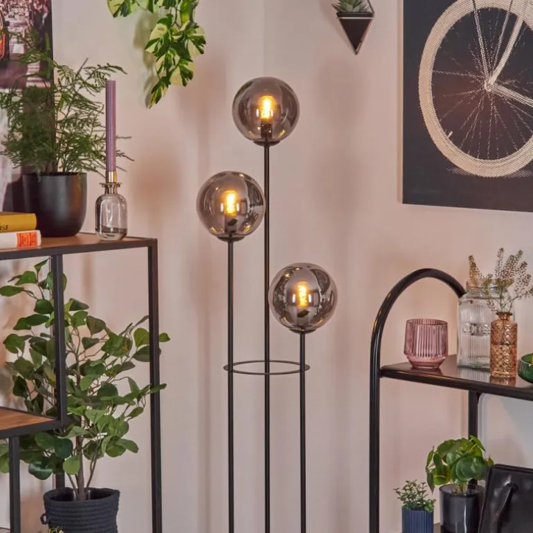 Gastor Lampadaire 30 cm Bois foncé, Noir, 3 lumières