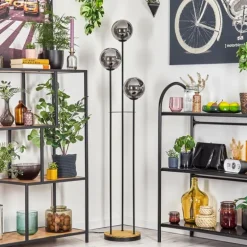 Gastor Lampadaire 30 cm Bois foncé, Noir, 3 lumières