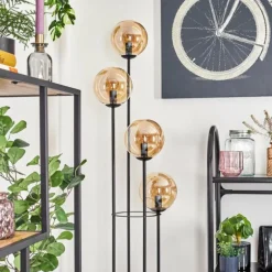 Gastor Lampadaire 30 cm Bois clair, Noir, 4 lumières