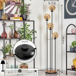 Gastor Lampadaire 30 cm Bois clair, Noir, 4 lumières