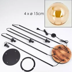 Gastor Lampadaire 30 cm Bois clair, Noir, 4 lumières