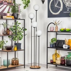 Gastor Lampadaire 25 cm Bois clair, Noir, 4 lumières