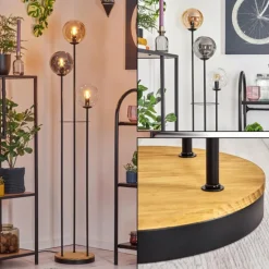 Gastor Lampadaire 25 cm Bois foncé, Noir, 3 lumières