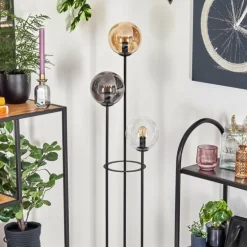 Gastor Lampadaire 25 cm Bois foncé, Noir, 3 lumières