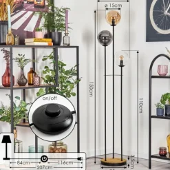 Gastor Lampadaire 25 cm Bois foncé, Noir, 3 lumières