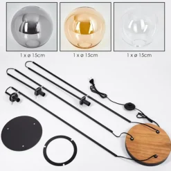 Gastor Lampadaire 25 cm Bois foncé, Noir, 3 lumières