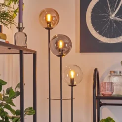 Gastor Lampadaire 25 cm Bois foncé, Noir, 3 lumières