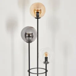 Gastor Lampadaire 25 cm Bois foncé, Noir, 3 lumières