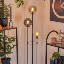 Gastor Lampadaire 25 cm Bois foncé, Noir, 3 lumières