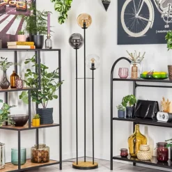 Gastor Lampadaire 25 cm Bois foncé, Noir, 3 lumières