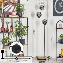 Gastor Lampadaire 30 cm Bois foncé, Noir, 3 lumières