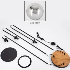 Gastor Lampadaire 30 cm Bois foncé, Noir, 3 lumières