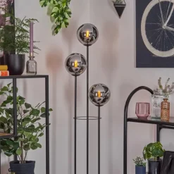 Gastor Lampadaire 30 cm Bois foncé, Noir, 3 lumières