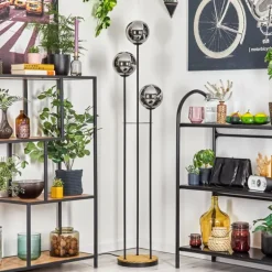 Gastor Lampadaire 30 cm Bois foncé, Noir, 3 lumières