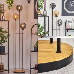 Gastor Lampadaire 30 cm Bois foncé, Noir, 3 lumières