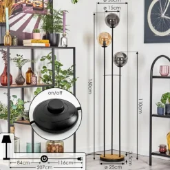 Gastor Lampadaire 30 cm Bois foncé, Noir, 3 lumières