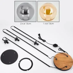 Gastor Lampadaire 30 cm Bois foncé, Noir, 3 lumières