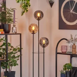 Gastor Lampadaire 30 cm Bois foncé, Noir, 3 lumières
