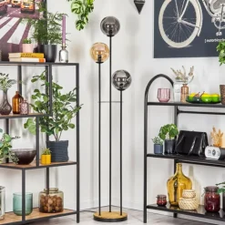 Gastor Lampadaire 30 cm Bois foncé, Noir, 3 lumières