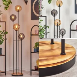 Gastor Lampadaire 30 cm Bois clair, Noir, 4 lumières