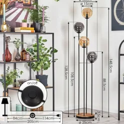 Gastor Lampadaire 30 cm Bois clair, Noir, 4 lumières