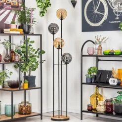 Gastor Lampadaire 30 cm Bois clair, Noir, 4 lumières